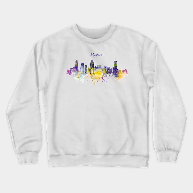 Montreal Watercolor Skyline Crewneck Sweatshirt by Marian Voicu